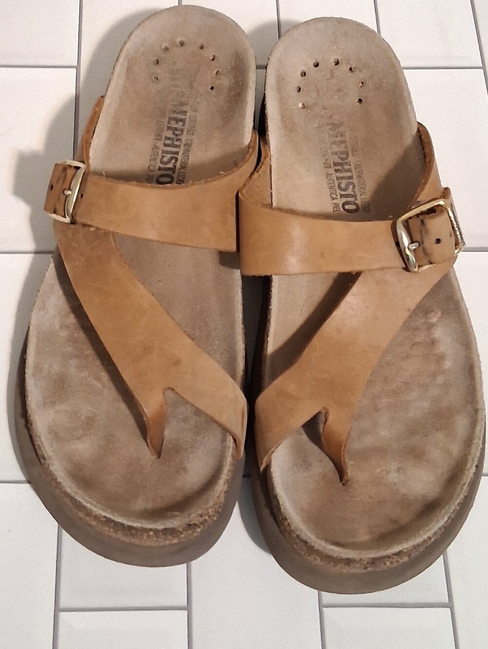 Mephisto Helen Sandals Women Tan Sz38(7)Usa Genuine Leather Made France